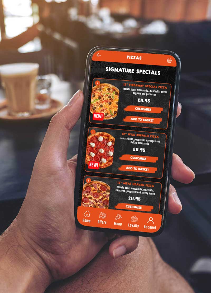 takeaway ordering system and mobile app for fireaway pizza by App4